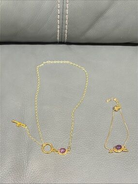 NWOT Gold-Plated Necklace and Bracelet Set with Purple Gemstone